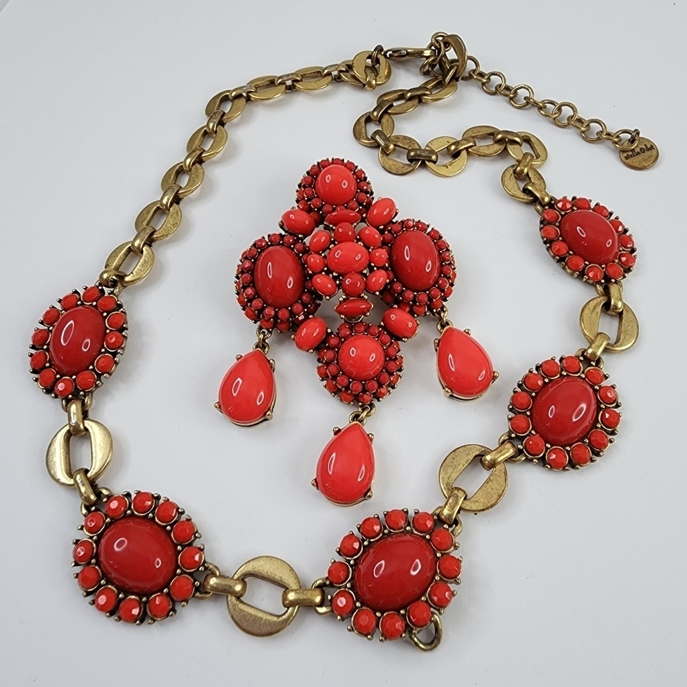 Stella + Dot Statement Pendant Necklace Orange Po… - image 5